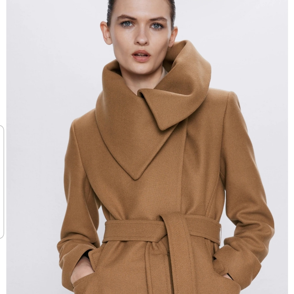 ZARA NEW LONG WRAPAROUND COLLAR COAT SIZE L